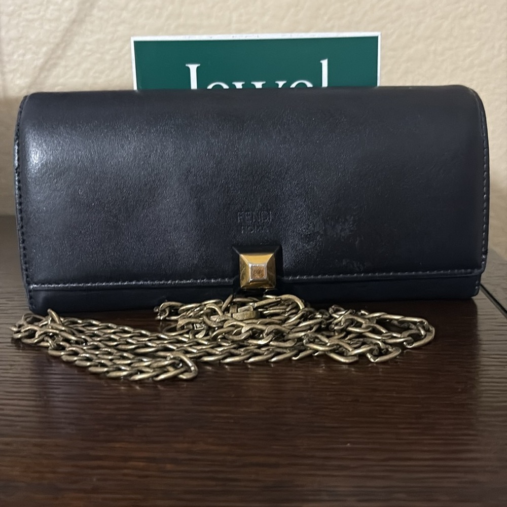 Fendi Black Leather Flap Wallet